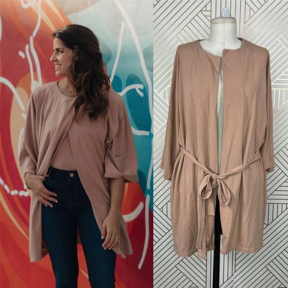 Miakoda Organic Cotton Kimono Robe Tan Size S/M